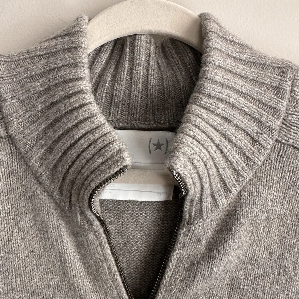 Banana Republic Men Cashmere Full Zip Sweater XL Mock Neck Ribbed Preppy Pockets
